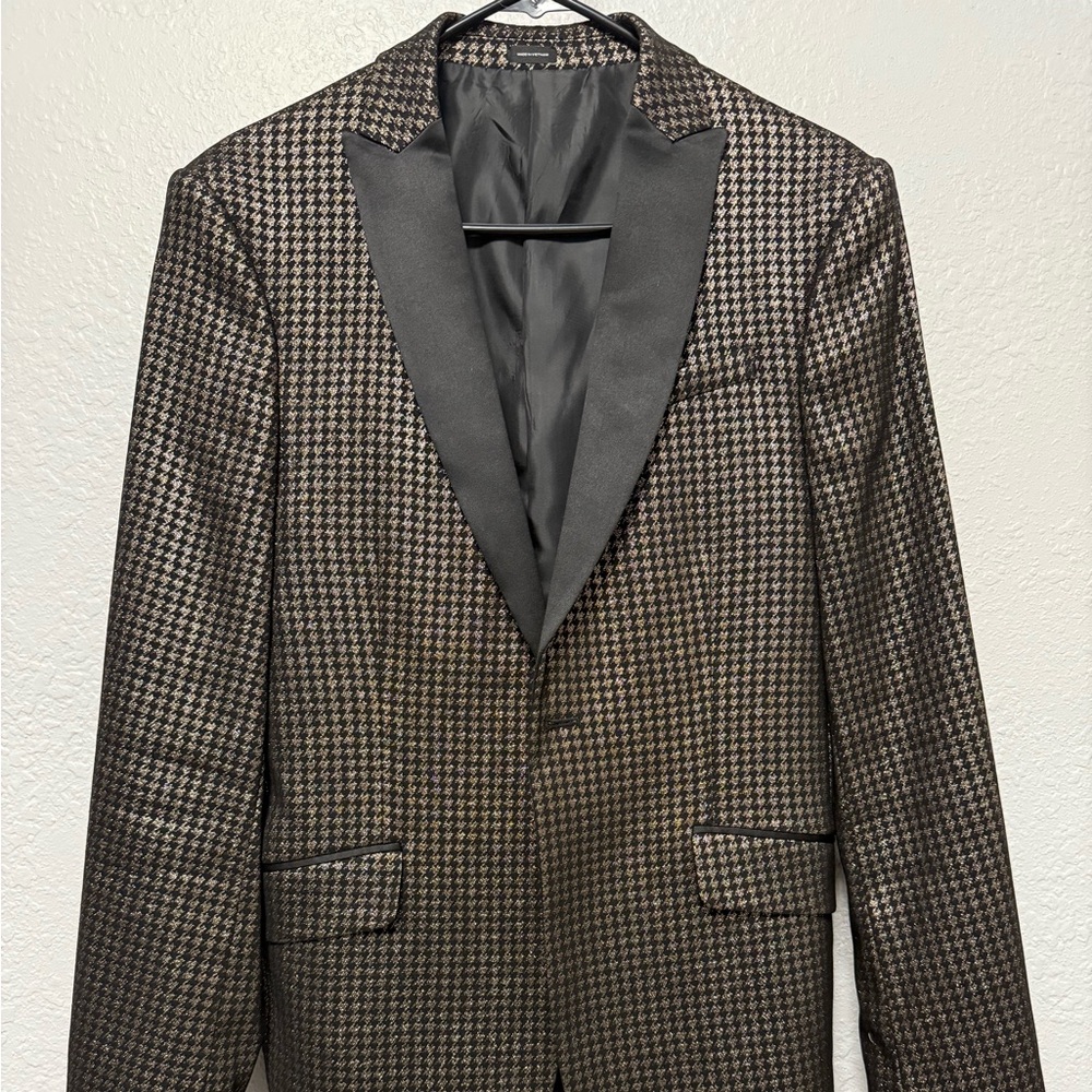jf j.ferrar Black and Gold Houndstooth Blazer